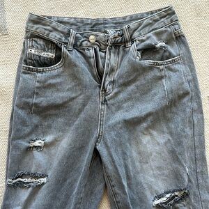 Gray Ripped Straight Leg Jeans